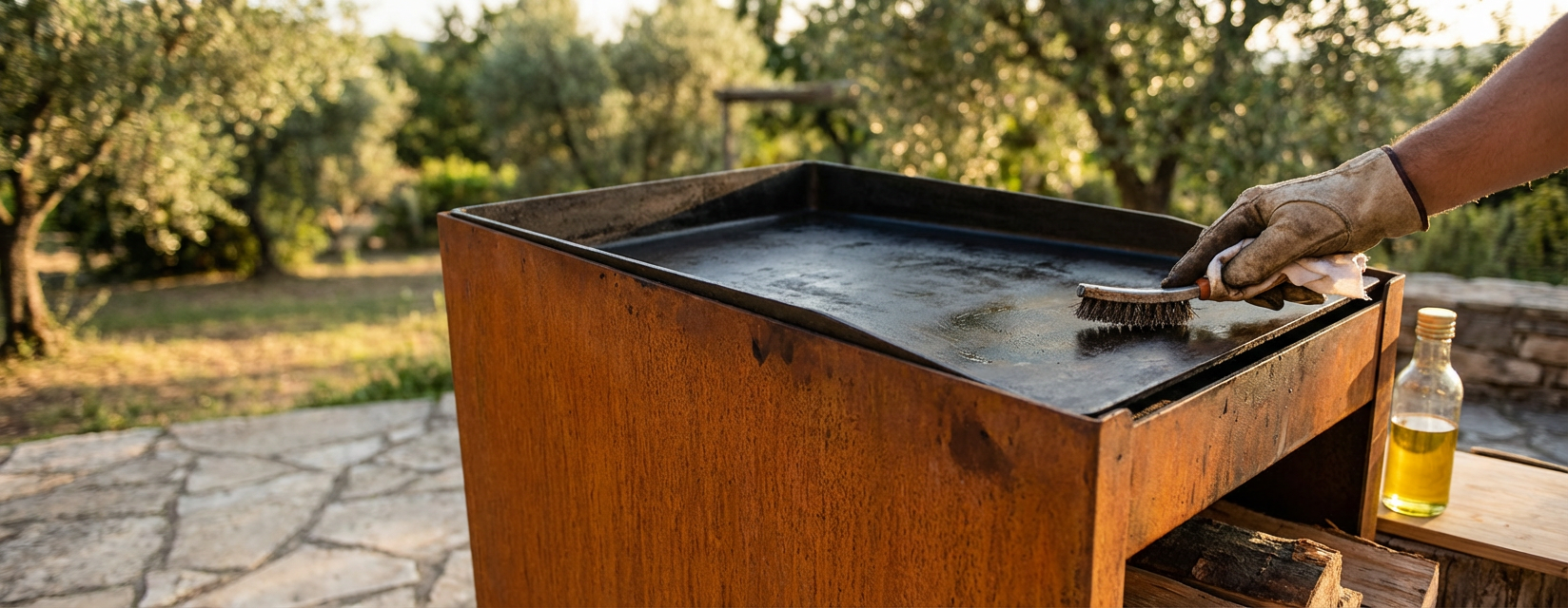 La Patine Protectrice du Brasero Plancha en Acier Corten